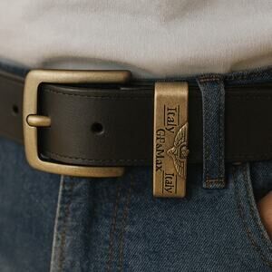 GP & Max Italy Men's SZ 44 Genuine Leather Belt in Black 1.25" Silver Buckle NEW